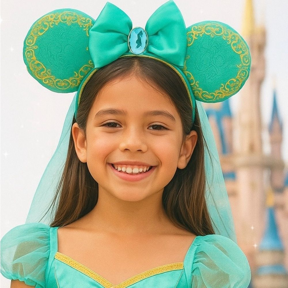 Disney Parks Jasmine Princess Minnie Mouse Ear Headband with Gem and Veil